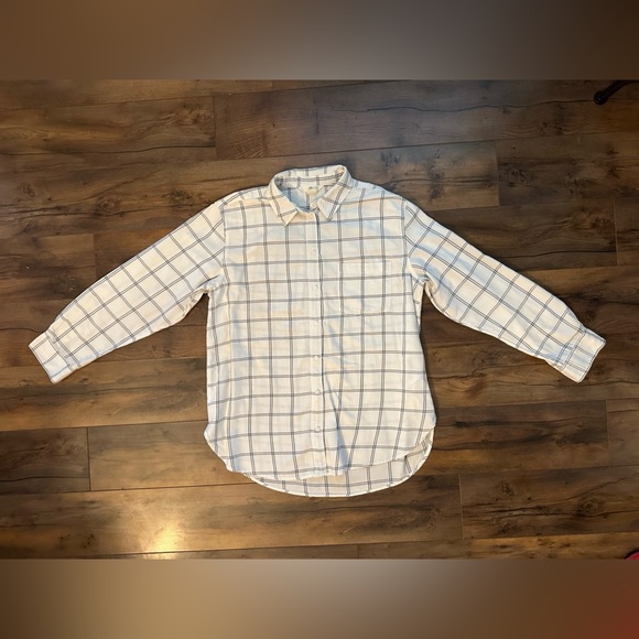 H&M L.O.G.G. Cream & Black Windowpane Plaid Button-Down Shirt – Size 8 - Picture 2 of 7